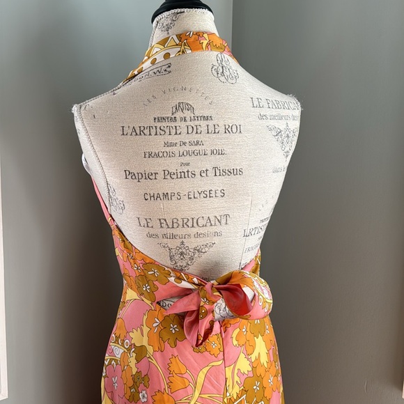 Vintage Laundry by Segal silk flower power halter dress EUC size 8 - Picture 3 of 9